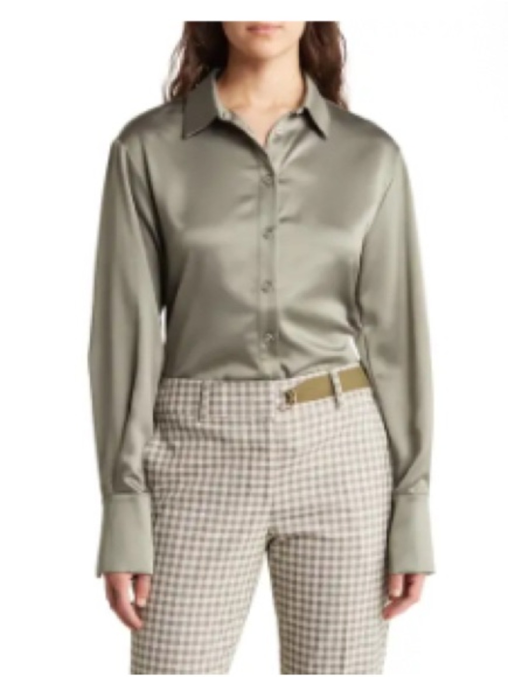 Nordstrom Rack Satin Olive T Tahari Long Sleeve Button-Up Tunic Shirt